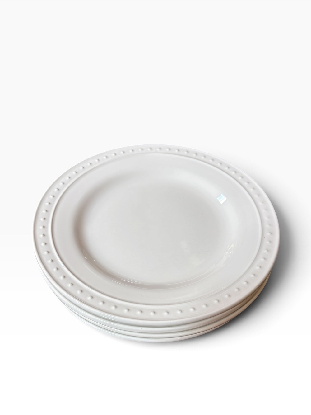 Cost Plus World Market Nantucket White Beaded Rim Dinner Plate Set of 4